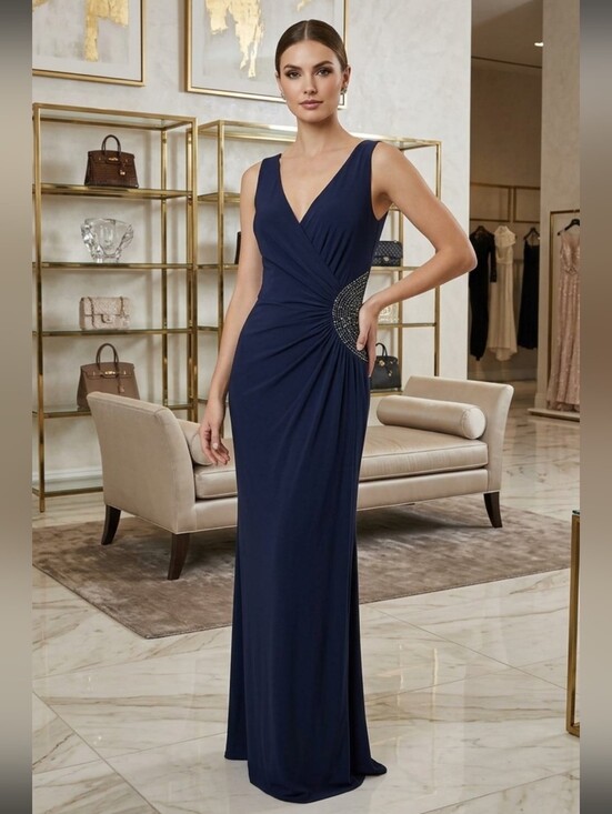 Laundry By Shelli Segal Dresses & Skirts - 512g Laundry by Shelli Segal Navy Blue Ruched Embellished Formal Evening Gown 12